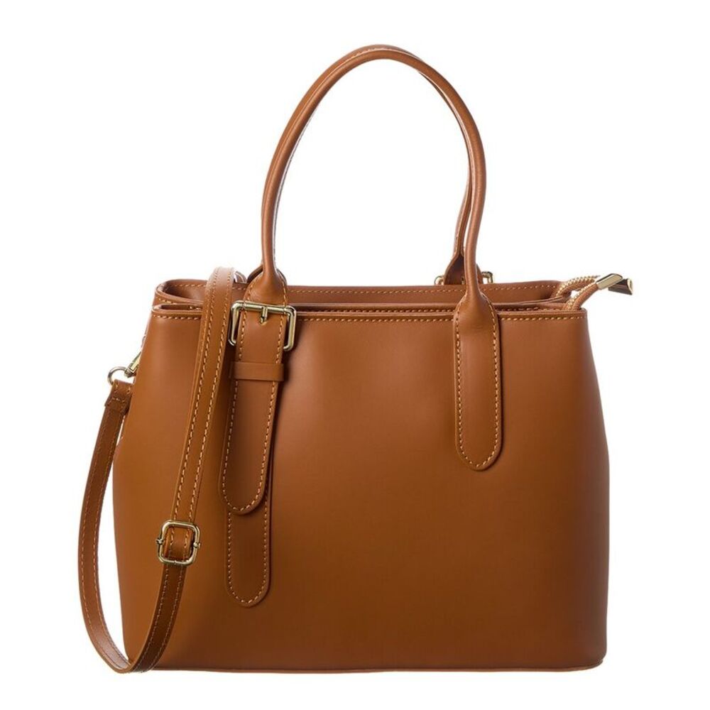Italian Leather Top Handle Bag, Brown